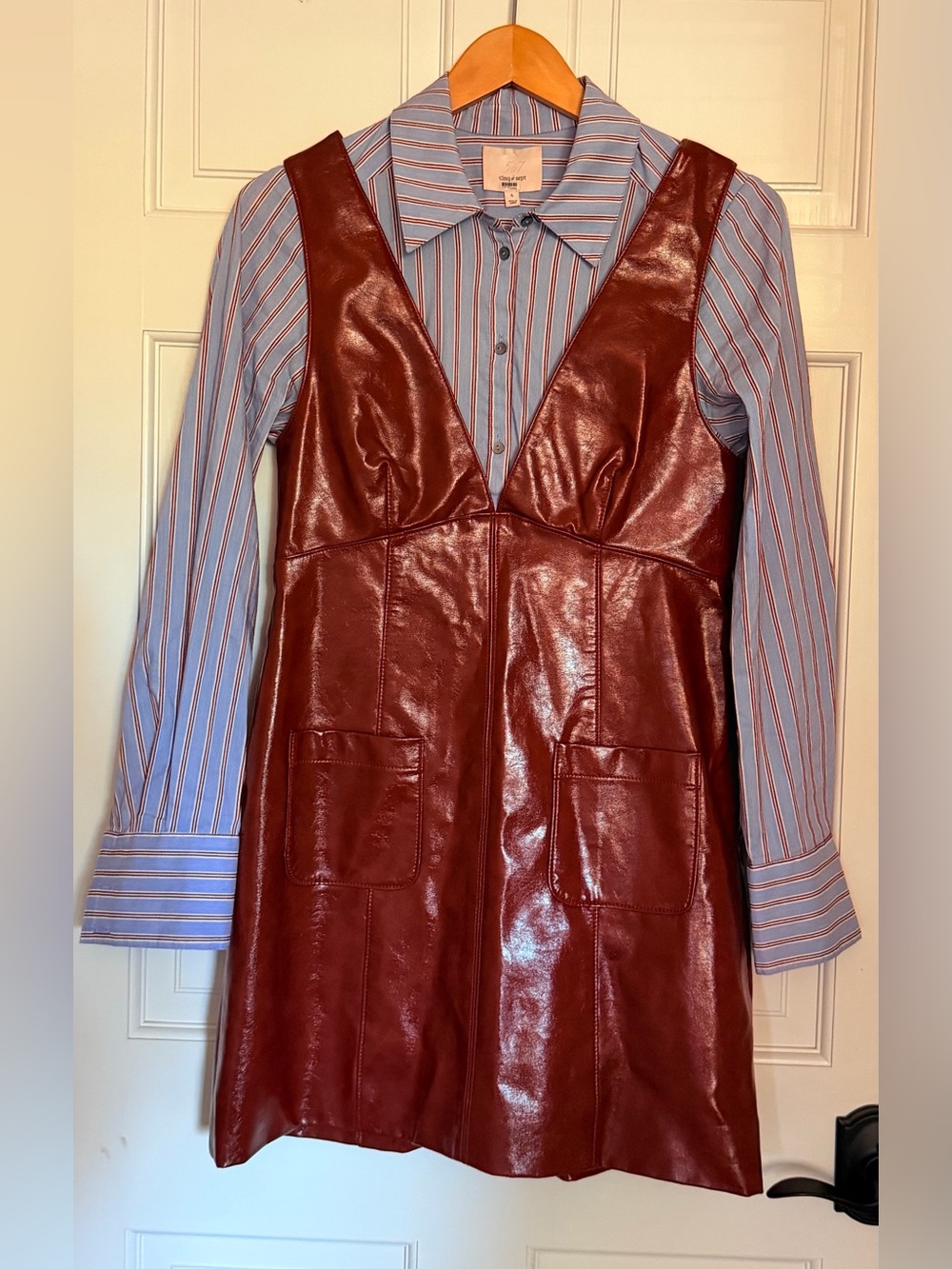 cinq a sept Blue and Burgundy Striped Button-Up Shirt